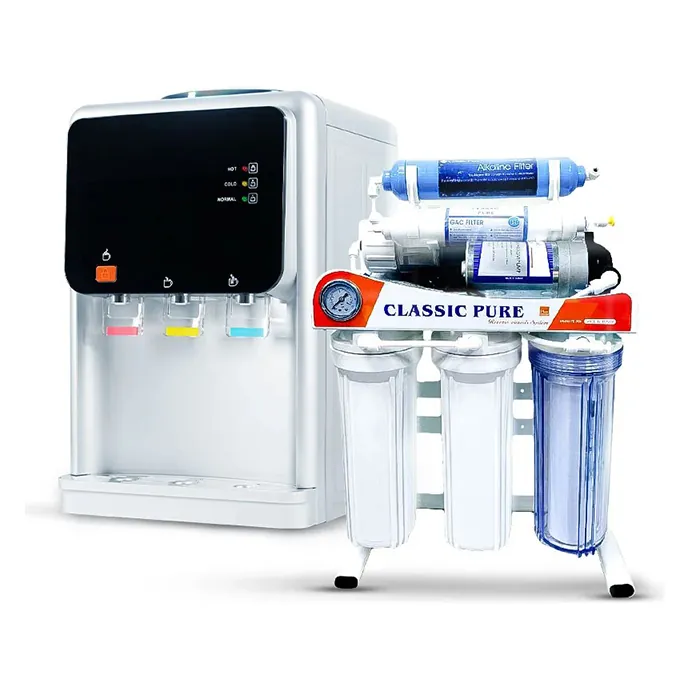 8-Stage Home Water Purifier Machine (Taiwanese) with Stand, Pressure Gauge, and 3-Tap Classic Pure Water Cooler