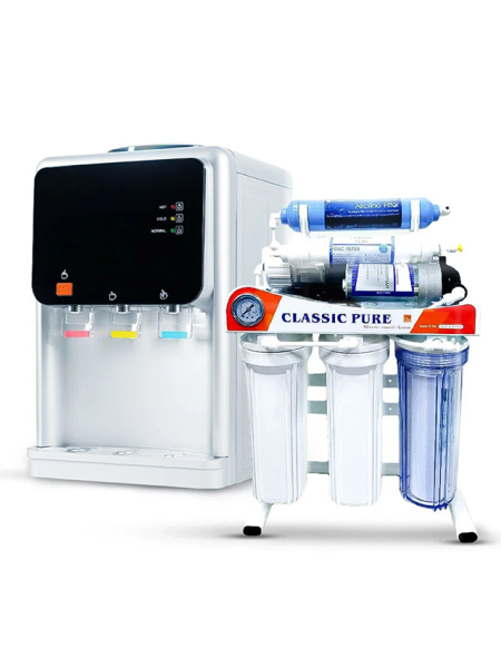 8-Stage Home Water Purifier Machine (Taiwanese) with Stand, Pressure Gauge, and 3-Tap Classic Pure Water Cooler