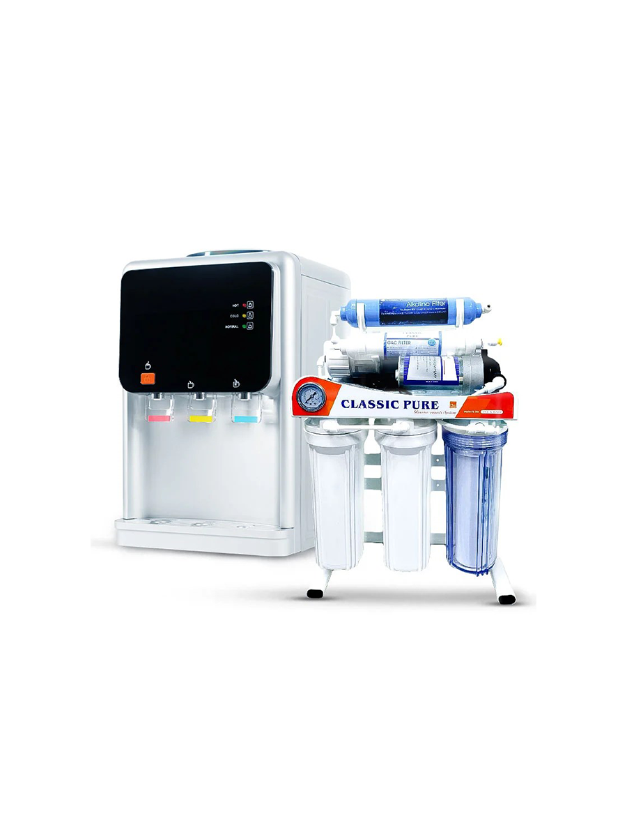 8-Stage Home Water Purifier Machine (Taiwanese) with Stand, Pressure Gauge, and 3-Tap Classic Pure Water Cooler